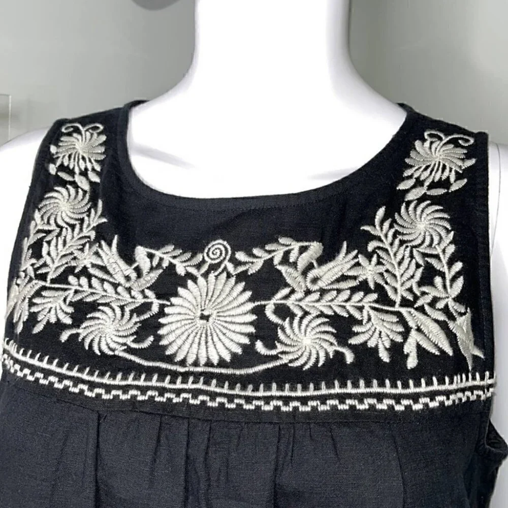 J. Crew Sleeveless Embroidered Linen Cotton Mini Dress In Black & White Size M